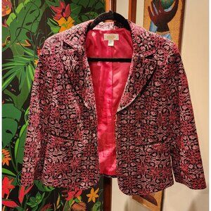 VINTAGE Talbots Womens Pink & Black Floral Embroidered Blazer Size 14